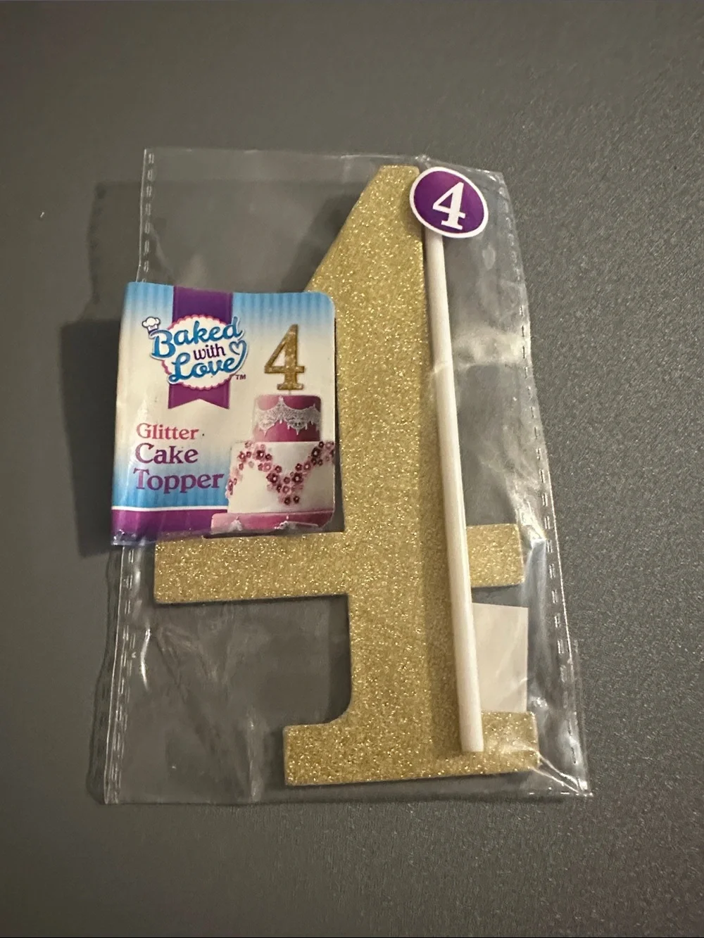 Gold Glitter Number 4 Cake Topper